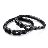 Hip-hop Geometric Stainless Steel Leather Braid Men's Bracelets main image 3
