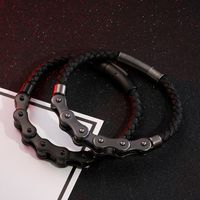 Hip-hop Geometric Stainless Steel Leather Braid Men's Bracelets main image 10