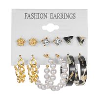 Retro Round Alloy Plating Artificial Pearls Women's Earrings Ear Studs 6-piece Set sku image 27