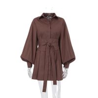 Women's A-line Skirt Casual Shirt Collar Patchwork Long Sleeve Solid Color Above Knee Daily main image 3