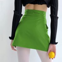 Autumn Fashion Solid Color Pu Polyester Above Knee Skirts main image 2