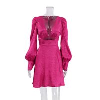 Women's Party Dress Sexy V Neck Patchwork Button Long Sleeve Flower Above Knee Banquet main image 2