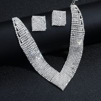 Women's Luxury Fashion Rhombus Alloy Rhinestone Earrings Necklace Jewelry Set Plating Diamond Rhinestone 1 Set sku image 13