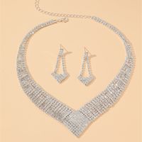 Women's Luxury Fashion Rhombus Alloy Rhinestone Earrings Necklace Jewelry Set Plating Diamond Rhinestone 1 Set sku image 10
