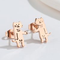 Cute Cat Titanium Steel Hollow Out Ear Studs 1 Pair sku image 3