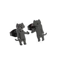 Cute Cat Titanium Steel Hollow Out Ear Studs 1 Pair main image 2