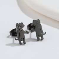 Cute Cat Titanium Steel Hollow Out Ear Studs 1 Pair sku image 4