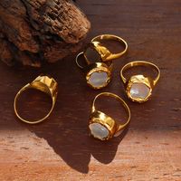 Retro Geometric Titanium Steel Plating Metal White Sea Shell Rings main image 2