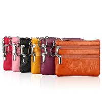 Unisex Solid Color Leather Zipper Coin Purses main image 1