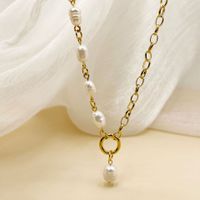 Fashion Circle Stainless Steel Pearl Plating Pendant Necklace 1 Piece sku image 1