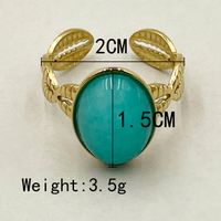 304 Stainless Steel 14K Gold Plated Retro Plating Inlay Solid Color Natural Stone Opal Open Rings sku image 1