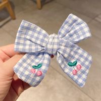 Wholesale Accessories Embroidery Fruit Cherry Bow Checkered Hairpin Nihaojewelry sku image 3