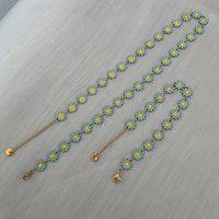 1 Set Sweet Flower Stainless Steel Enamel Women's Bracelets Necklace sku image 1