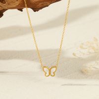 Fashion Butterfly Stainless Steel Titanium Steel Plating Inlay Shell Pendant Necklace 1 Piece main image 5
