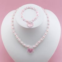 Süß Herzform Künstlicher Kristall Harz Perlen Mädchen Halskette main image 5