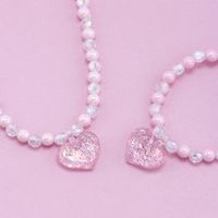 Süß Herzform Künstlicher Kristall Harz Perlen Mädchen Halskette main image 4