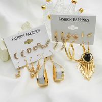 6 Pairs Retro Leaf Alloy Plating Inlay Carving Artificial Crystal Women's Drop Earrings Ear Studs main image 5