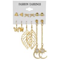 6 Pairs Retro Leaf Alloy Plating Inlay Carving Artificial Crystal Women's Drop Earrings Ear Studs sku image 3