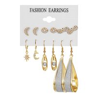 6 Pairs Retro Leaf Alloy Plating Inlay Carving Artificial Crystal Women's Drop Earrings Ear Studs sku image 6