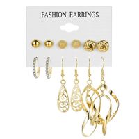 6 Pairs Retro Leaf Alloy Plating Inlay Carving Artificial Crystal Women's Drop Earrings Ear Studs main image 3