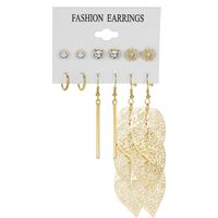 6 Pairs Retro Leaf Alloy Plating Inlay Carving Artificial Crystal Women's Drop Earrings Ear Studs sku image 1
