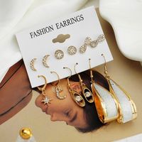 6 Pairs Retro Leaf Alloy Plating Inlay Carving Artificial Crystal Women's Drop Earrings Ear Studs main image 4