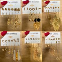 6 Pairs Retro Leaf Alloy Plating Inlay Carving Artificial Crystal Women's Drop Earrings Ear Studs main image 1