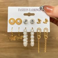 6 Pairs Fashion Heart Shape Flower Butterfly Imitation Pearl Alloy Plating Inlay Artificial Crystal Women's Drop Earrings Ear Studs sku image 2