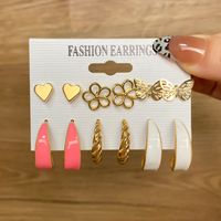 6 Pairs Fashion Heart Shape Flower Butterfly Imitation Pearl Alloy Plating Inlay Artificial Crystal Women's Drop Earrings Ear Studs sku image 4