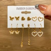 6 Pairs Fashion Heart Shape Flower Butterfly Imitation Pearl Alloy Plating Inlay Artificial Crystal Women's Drop Earrings Ear Studs sku image 5