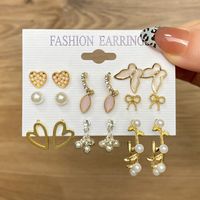 6 Pairs Fashion Heart Shape Flower Butterfly Imitation Pearl Alloy Plating Inlay Artificial Crystal Women's Drop Earrings Ear Studs main image 2