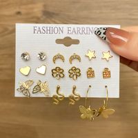 6 Pairs Fashion Heart Shape Flower Butterfly Imitation Pearl Alloy Plating Inlay Artificial Crystal Women's Drop Earrings Ear Studs sku image 6