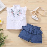 Fashion Flower Embroidery Polyester Girls Clothing Sets main image 5