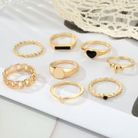 8 Pieces Retro Heart Shape Metal Enamel Plating Inlay Artificial Gemstones Women's Rings main image 6