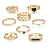 8 Pieces Retro Heart Shape Metal Enamel Plating Inlay Artificial Gemstones Women's Rings main image 5