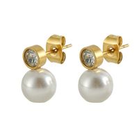 Retro Lady Geometric Stainless Steel Inlay Artificial Pearls Ear Studs 1 Pair main image 4