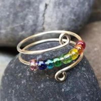 Bohemian Multicolor Stainless Steel Beaded Plating Open Ring 1 Piece main image 6