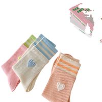 Women's Sweet Stripe Heart Shape Cotton Crew Socks A Pair main image 5