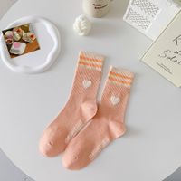 Women's Sweet Stripe Heart Shape Cotton Crew Socks A Pair sku image 8