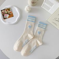 Women's Sweet Stripe Heart Shape Cotton Crew Socks A Pair sku image 1