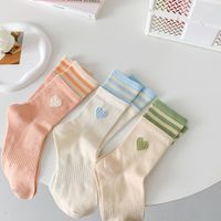 Women's Sweet Stripe Heart Shape Cotton Crew Socks A Pair main image 2