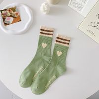 Women's Sweet Stripe Heart Shape Cotton Crew Socks A Pair sku image 6