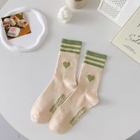 Women's Sweet Stripe Heart Shape Cotton Crew Socks A Pair sku image 7