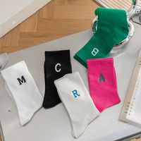 Women's Fashion Letter Solid Color Cotton Embroidery Crew Socks A Pair sku image 1