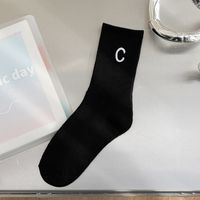 Women's Fashion Letter Solid Color Cotton Embroidery Crew Socks A Pair sku image 2