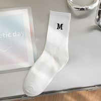 Women's Fashion Letter Solid Color Cotton Embroidery Crew Socks A Pair sku image 6