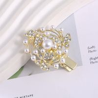 Fashion Flower Bow Knot Metal Handmade Inlay Artificial Pearls Artificial Diamond Hair Clip 1 Piece sku image 5
