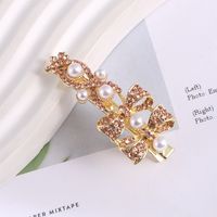 Fashion Flower Bow Knot Metal Handmade Inlay Artificial Pearls Artificial Diamond Hair Clip 1 Piece sku image 11