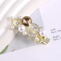 Fashion Flower Bow Knot Metal Handmade Inlay Artificial Pearls Artificial Diamond Hair Clip 1 Piece sku image 7