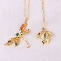Fashion Tortoise Dragonfly Copper 18k Gold Plated Zircon Pendant Necklace In Bulk main image 1